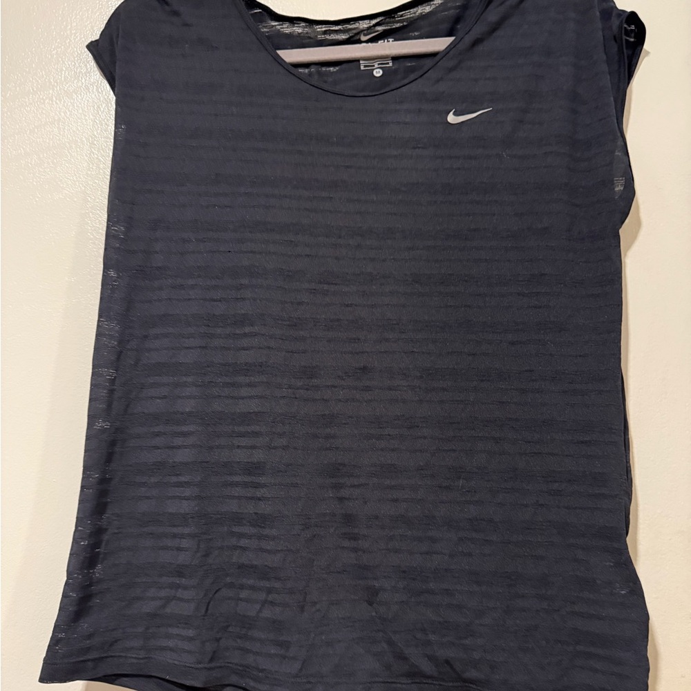 Nike Dri-FIT Black Striped Short Sleeve Tee – Lightweight Active Top- M